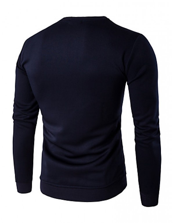 Men's Plus Size / Casual/Daily / Sports Simple / Tops Regular Hoodies,Animal Print / Color Block Blue / White / Black Round NeckLong