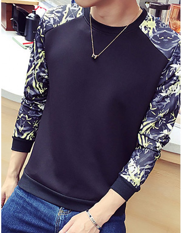 Men's Print / Color Block Casual / Plus Size SweatshirtPolyester Long Sleeve Black / Blue / White